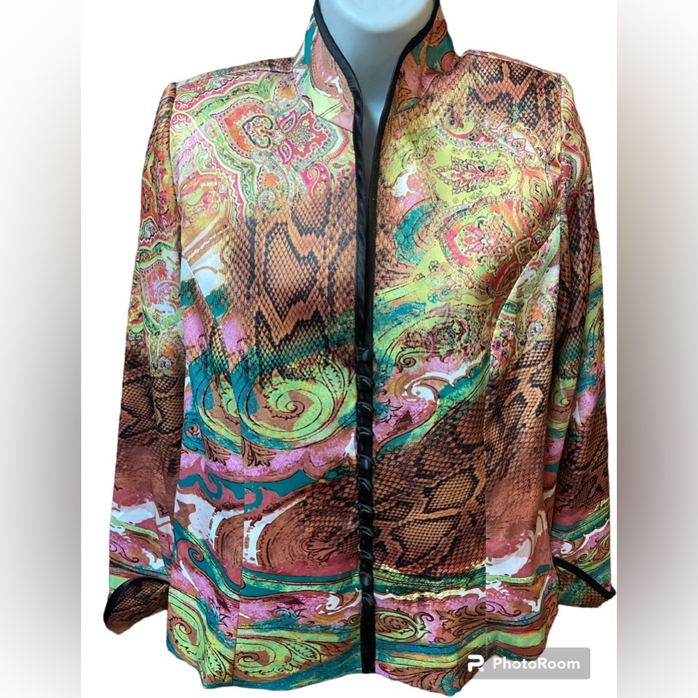 Mesmerize Jacket Blazer Size L Pink Green Orange Mandarin Color Satin Feel